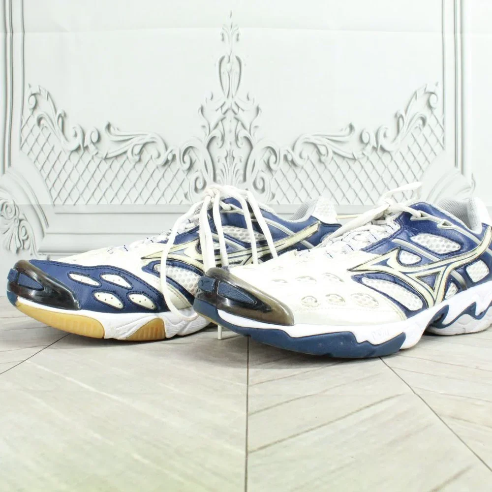Mizuno Wave Lightning 3 Blue White Leather Mesh Volleyball Shoes US 11.5 - Picture 2 of 9